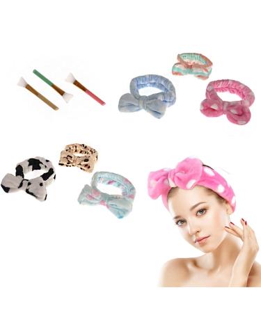 6-Piece Bowknot Hair Band Set - Soft Coral Red Fleece Spa Headband & Silicone Mask Brushes for Makeup & Shower - Buy Online on GoSupps.com