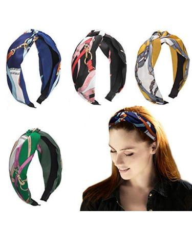 Hbselect 4 pieces hair band headband satin vintage head warp with knot Korean and knotted hair band in retro style for women 1 piece (4 Pack)