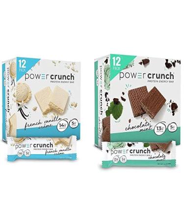 Power Crunch Whey Protein Bars, High Protein Snacks with Delicious Taste, Variety Pack, French Vanilla & Chocolate Mint, 1.4 Ounce (24 Count) French Vanilla Crème & Chocolate Mint
