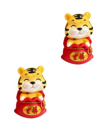 ORFOFE Digital Dash 2 Pcs Year of The Tiger Bobble Head Ornament Resin Red Blush Office Pearlescent Fengshui Statue Red 1x2pcs 6X6X9.5CMx2pcs