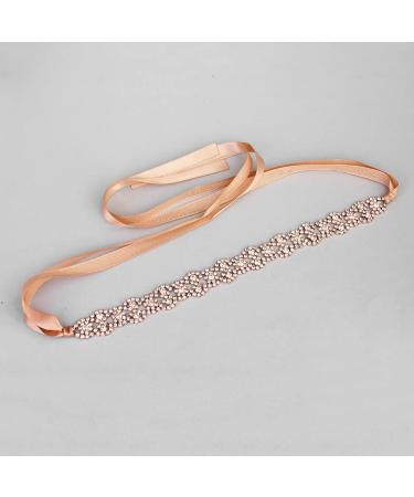 Rose Gold Crystal Wedding Headband - Bridal Hairpiece for Bride & Bridesmaid | Hair Vine with Champagne Ribbon - Buy Online on GoSupps.com
