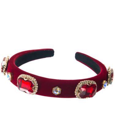 Crystal Rhinestone Headbands Embellished Headband Velvet Padded Wide Hairbands Party Wedding Headpiece Hair Accessories for Women (CCryRed)