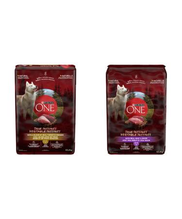 Purina ONE Smartblend True Instinct Natural Dry Dog Food Turkey & Venison 12.4 kg & True Instinct Dry Dog Food Beef & Bison Dog Food 12.4kg Brown