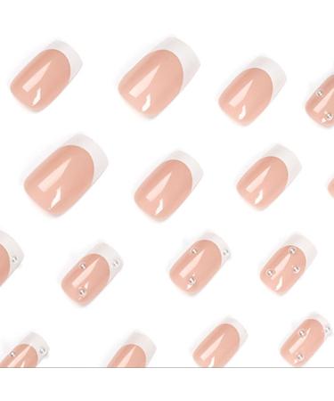 Foccna Square Press On Nails - Medium Pearl White Acrylic French Nail Set - 24 Glossy Artificial Nails for Women & Girls - Buy Online on GoSupps.com