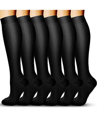 Acture 6 Pairs Compression Socks for Men & Women,15-20mmHg is Best for Running, Athletic, Medical, Pregnancy, Travel Black/Black/Black/Black/Black/Black/Black/Black Large-X-Large