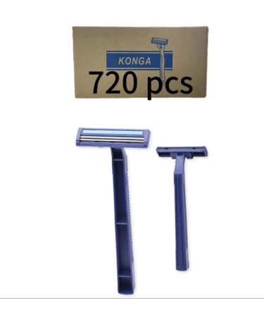 720 Pcs konga Disposable Razors Bulk with Clear Safety Cap Wrapped Twin Blade Shaving Razors for Men Stainless Steel Blade for Professional or Home Use grey