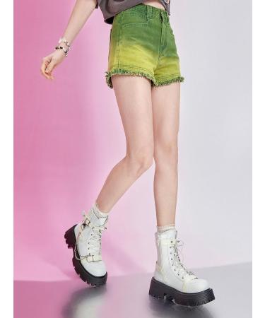 Buy Uck-Kit Women's High Waist Green Denim Shorts - Casual Stretch Slim Fit Straight Leg Available in XXL - Buy Online on GoSupps.com