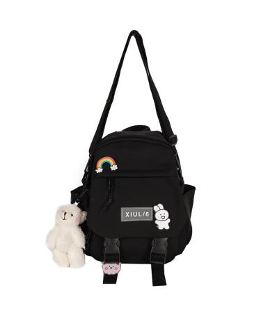 Cute Mini Backpacks with Accessories Aesthetic Mini Backpack for Teens Kawaii Small Backpack (Black,With-Accessories) With-Accessories Black