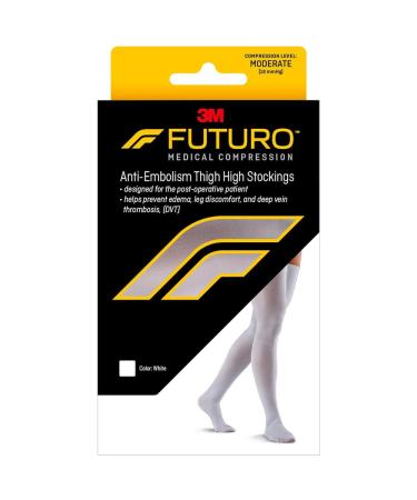 Futuro Anti-Embolism Thigh Length Stockings Moderate Compression Closed Toe Medium Short White Medium (Short)
