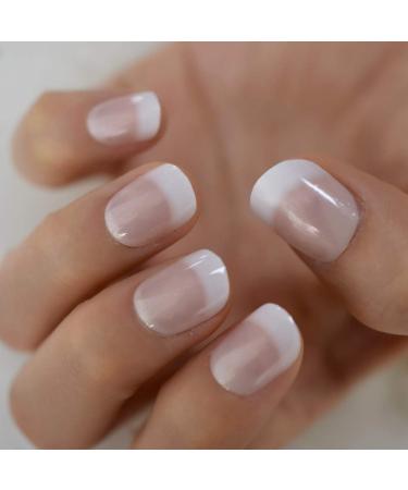 CoolNail Short White French Press On Fake Nails Tips Natural Beige Pink - 24pcs Round Head Full Cover Faux Ongles for Home & Office Wear - Buy Online on GoSupps.com