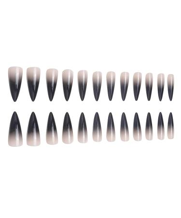 SINHOT Extra Long Stiletto Press on Nails - 24pcs Black Gradient Almond Acrylic False Nails with Glue - Buy Online on GoSupps.com