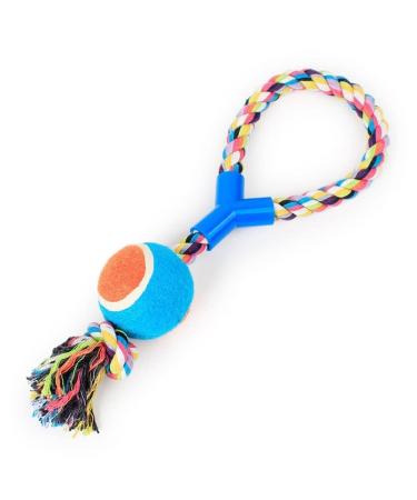 Four Guys Dog Rope Toys 33cm Durable Tennis Ball on A Rope Dog Tug Toy Dog Training Pet Chew Rope Interactive Washable Cotton Toy Tennis Ball Tugger Toy for Dogs (Pack of 1 random Color)
