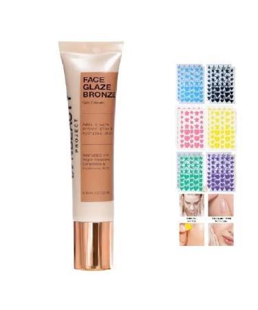 iNNBEAUTY PROJECT Bronze Face Glaze Gel Cream with Squalane Ceramides & Hyaluronic Acid (0.85 oz / 25 ml) + Bonus Acne Patch (36 Pieces)
