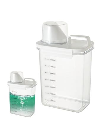 LAANCOO Laundry Detergent Dispenser 1800ml Clear Airtight Washing Powder Dispenser with Scale and Cup Detergen Box for Solid Liquid Detergent Storage Container 1800ml With Scale