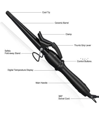 Wazor Ceramic 1-1/2" Tapered Hair Curler with Short Clip Fast Heat-up 9 Temp Setting Curling Wand for Long Lasting Curls or Waves Auto Shut Off LED Display and 2 Hair Clips - Buy Online on GoSupps.com