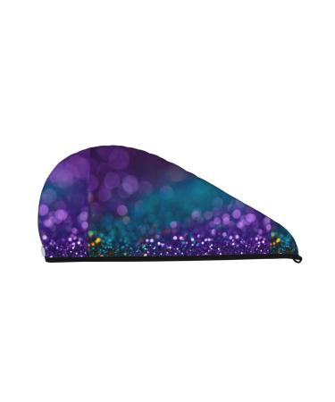 Hair Towel Wrap Hair Drying Towel with Button Towel Turban Head Towel to Dry Hair Quickly (Purple and Green Glitter)