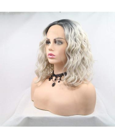 Xiweiya 14-Inch Short Bob Blonde Gray Curly Wig with Dark Root - Lace Front Synthetic Heat Resistant Fiber for Women Cosplay - Buy Online on GoSupps.com