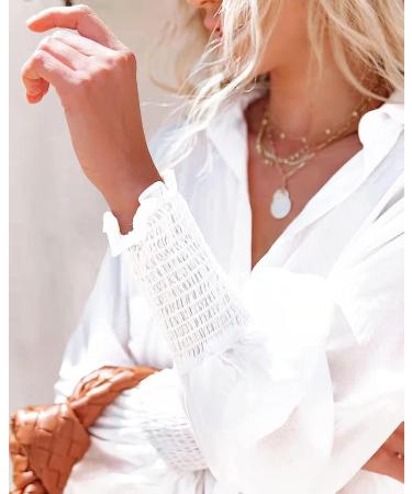 NLBZYDHFC Women's Long Puff Sleeve V-Neck Striped Button Down Shirt - Pure White, XL - Buy Online on GoSupps.com