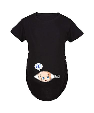 Maternity Funny Shirt Short Sleeve Pregnancy Tshirt Side Ruched Tee Top (Black M)