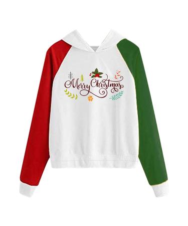 Bigfanshu Womans Sweaters Fashion Christmas Sweater Print Hooded Round Collar Long Sleeves Tops