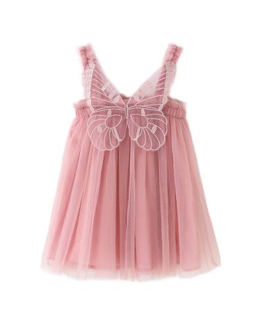 PythJooh Baby Girl Tulle Dress Toddler Girl Sleeveless Butterfly Wings Tutu Princess Dress Daisy Stars Sundresses for 0-4Years 12-18 Months Butterfly Wings Dusty Pink