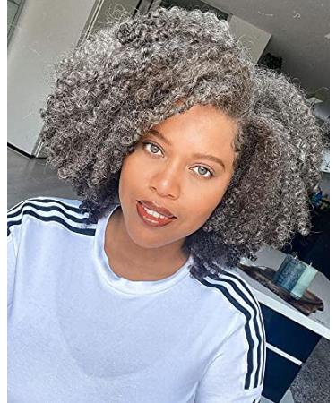 Grey Lace Front Wigs Human Hair for Black Women Kinky Curly Human Hair Blend Wigs T Part Lace Front Wigs for Black Women Glueless 13x4x1 Lace Wig for Old Lady Salt and Pepper 180% Density 10 Inch 10 Inch (Pack of 1) Grey L…