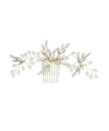 Beavorty Leaf Hair Comb Bride Hair Clip Pearl Hair Comb Pearl Hair Accessories Wedding Hair Comb Bridal Headdress Pearl Wedding Clip Bride Headpieces for Wedding Tiara Leaf Hairpin Miss