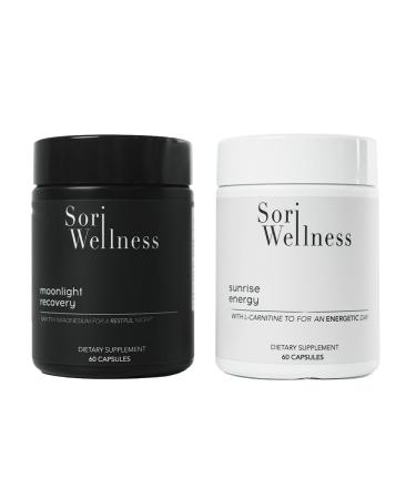 Sori Wellness Sun & Moon Bundle Day & Night Energy & Recovery Pack 60 Capsules Each (30 Servings) Includes Sunrise Energy & Moonlight Recovery Vegan Non GMO