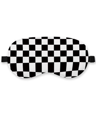 Black White Check Silk Eye Mask for Sleeping Black Plaid Grid Blindfold Adjustable Strap Night Sleep Mask for Women Men Boys Airplane Travel Nap Black Check Sleeping Mask Eye Cover