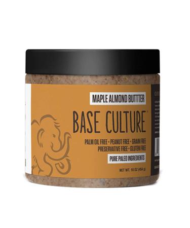 Base Culture Almond Butter, Maple | All Natural 100% Paleo Certified, Gluten Free, Grain Free, Non GMO, Dairy Free, Soy Free, Keto Friendly & No Added Sugar | 16oz, 1 Count