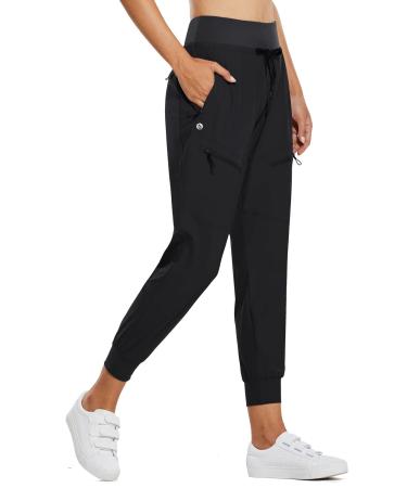 BALEAF Women's Joggers Lightweight Hiking Pants Zipper Pockets High Waist Quick Dry Travel Camping UPF50+ 01-black Medium