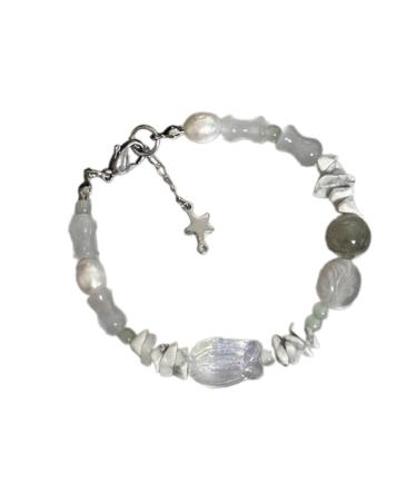 Oralgos Elegant pearl hand chain adjustable size bracelet for women gray and white pearls bangle stylish wedding party jewelry