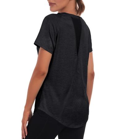 Jlowesun Women's Sportshirt - Lightweight Breathable Short Sleeve Top with Mesh Back for Fitness Running & Yoga - Stylish Black Round Neck - Buy Online on GoSupps.com