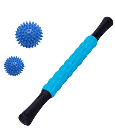 Vandove massage roller muscle roller stick ultraportabel massage device depth massage roller with 2 massage ball for trigger point- massage fascia roll with grip ideal for beginners (blue)