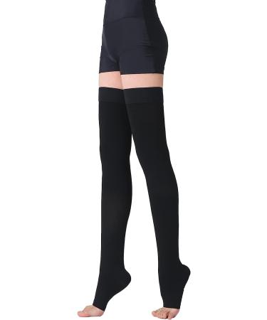 TOFLY Thigh High Compression Stockings - Open Toe - Opaque - Firm Support 15-20mmHg - Silicone Band - Varicose Veins - Edema - DVT - Black XL - Buy Online on GoSupps.com