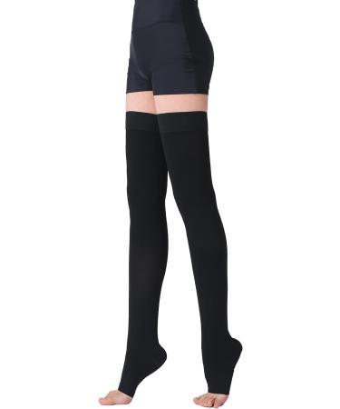 TOFLY Medical Thigh High Compression Stockings (Pair) - Open Toe 15-20mmHg Graduated Compression Hose for Varicose Veins & Edema - Black - Size L - Buy Online on GoSupps.com