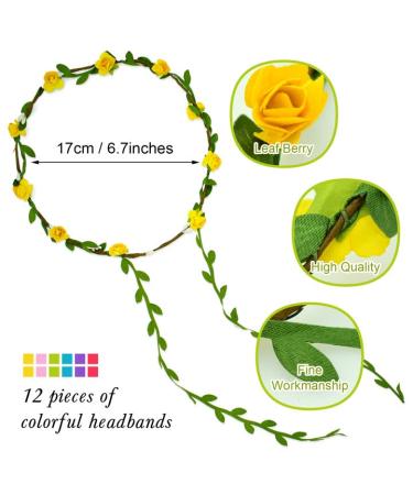 Legigo 12-Piece Multicolor Flower Wreath Crown Headband for Women & Girls - Assorted Floral Garland Headbands for Festivals, Weddings, and Photography - Buy Online on GoSupps.com