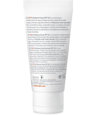 LETI AT4 Defense Gesichtscreme SPF 50+ 50ml - Wasserabweisende Hautpflege f r trockene oder Neurodermitis-Haut - Buy Online on GoSupps.com