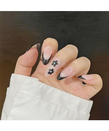 24Pcs/Set Press On Nails Long Fake Nail Patch With Black Plum Blossom Pattern False Nails Acrylic Fake Nails Full Cover Nails Tips Artificial Finger Manicure Press on nails for Women and Girls