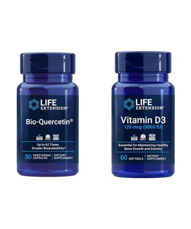 Life Extension Bio-Quercetin Immune & Heart Health Antioxidant 30 Capsules + Vitamin D3 5000 IU 60 Softgels