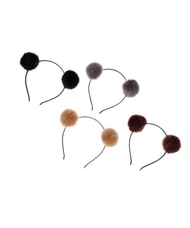 4pcs Cat Ears Pompom Headband for Girls - Stylish Hair Accessories in Grey Black & Camel - Buy Online on GoSupps.com