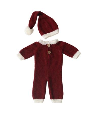 KESYOO Christmas Newborn Baby Photography Outfits Santa Claus Red Hat Rompers Handmade Crochet Knitted Clothes Photo Shoot Costume for Baby Boys Girls Photography Props