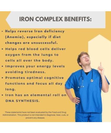 Hiroto Pharma Iron Complex (90 Capsules) - 26mg Iron, Vitamin B12, Vitamin C, Beetroot - Vegan Energy & Focus Supplement - Made in the USA - Buy Online on GoSupps.com