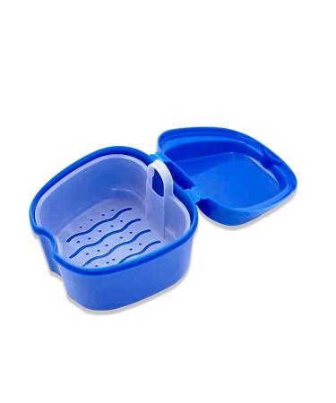 LaXon False Teeth Storage Box Holder, Portable PP Denture Bath Case with Strainer Basket, Use for Storing Dentures,Braces,Jewelry,Pacifiers,Dark Blue