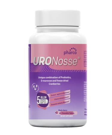 URONOSSE Powerful Symbiotic Blend chewable D-mannose Tablets Cranberry and 10 probiotic strains Urinary Tract Support Vaginal pH Balance. Clinical Strength Formula
