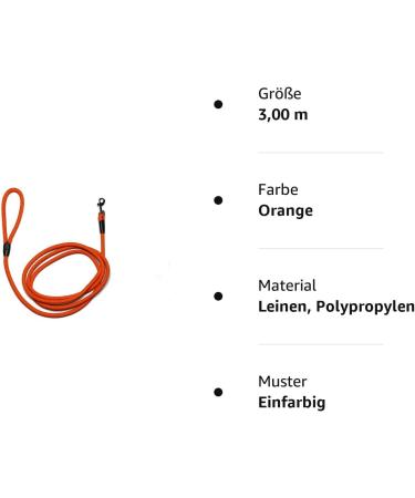 Buy 3.00m Orange Rope Leash with Hand Loop | 27 Colors & 7 Lengths Available | Durable 10mm - Ideal for All Dogs - Buy Online on GoSupps.com