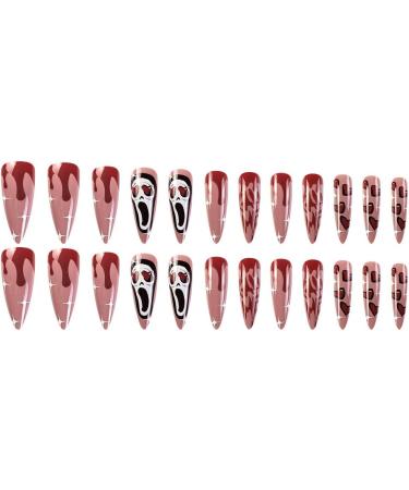 Press on Nails Long Pointed Tip Fake Nails Chocolate Shining Love Skull False Nails Press on Nails Designs Acrylic Nails Press on Artificial Nails Stick on Nails For Women Girls 24Pcs - Buy Online on GoSupps.com