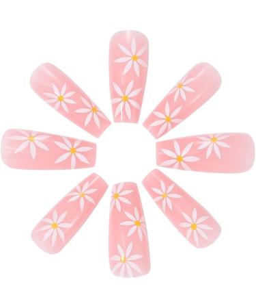 Coffin False Nails Long Fake Nails French Flowers Press on Nails Ballerina Acrylic Stick on Nails 24pcs for Women and Girls (Color : PINK Size : B) - Buy Online on GoSupps.com
