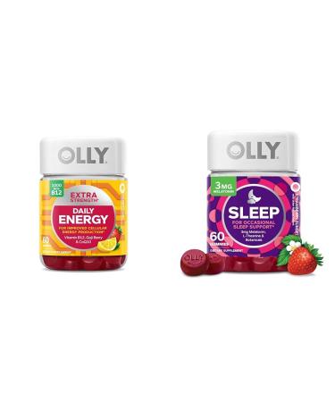 OLLY Extra Strength 1000mcg Vitamin B12 Daily Energy Gummies 60 Count 3mg Melatonin Sleep Gummies 60 Count Bundle