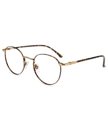 Firmoo Blue Light Blocking Reading Glasses UV 400 Computer Reading Gaming Glasses with Anti Glare Anti Eyestrain Lens Round Vintage Metal Frame Tortoise Gold tortoise 1.75 x